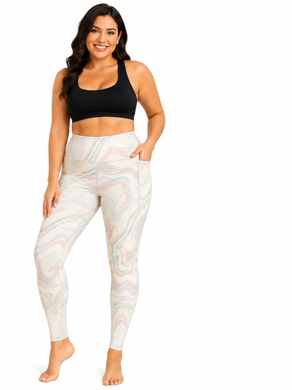 Old Navy Active PowerSoft High-Rise 7/8 Leggings XL – Pastel Marble Swirl Print